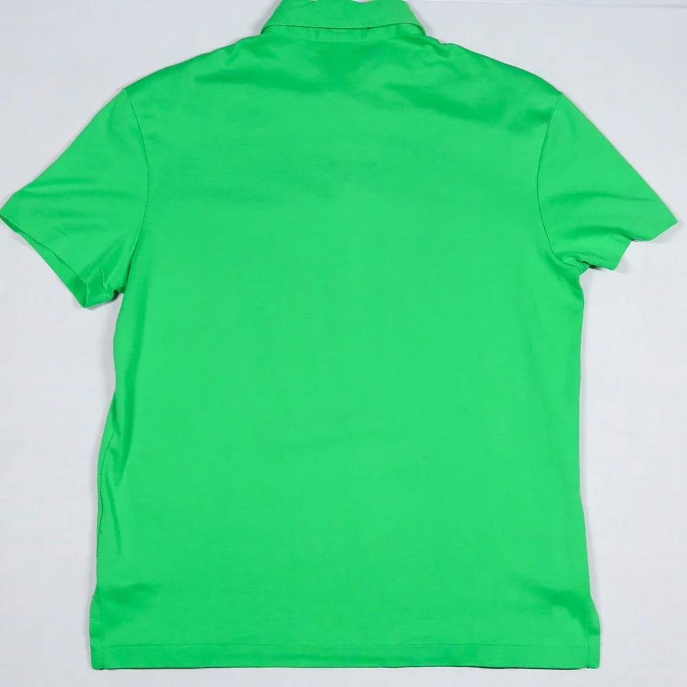Polo Ralph Lauren Polo Shirt Mens Medium Green Pima Soft Touch Orange Pony Logo